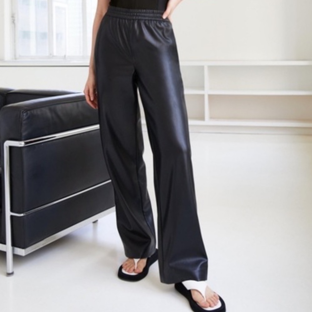 Aritzia Black Faux Leather Wide-Leg Pants